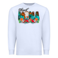 White Blessed Mama Flowers Cow Premium Sweatshirt - CowCowDesign