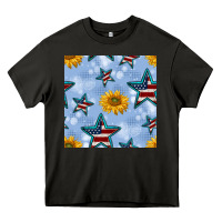Asphalt patriotic stars and sunflower Heavy Core Tee - BundleAndBundleShop
