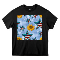 Black patriotic stars and sunflower Heavy Core Tee - BundleAndBundleShop