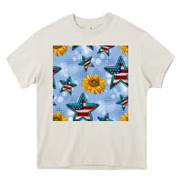 Cream patriotic stars and sunflower Heavy Core Tee - BundleAndBundleShop