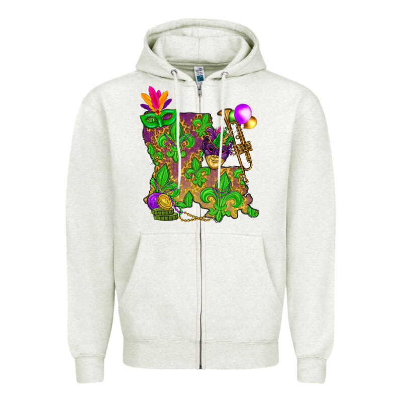 Louisiana Map Mardi Gras Zipper Hoodie by HowdyJamesFarm | Teevron