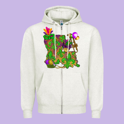Louisiana Map Mardi Gras Zipper Hoodie Designed By Howdyjamesfarm