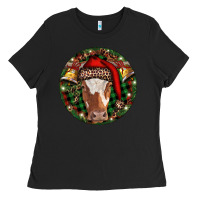 Black Longhorn Cow Christmas Ladies Tee - RanaPortraitStore