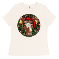 Bone Longhorn Cow Christmas Ladies Tee - RanaPortraitStore