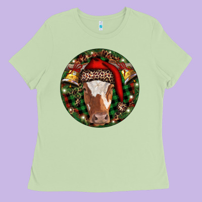 Longhorn Cow Christmas Ladies Tee Designed By Ranaportraitstore
