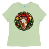 Matcha Longhorn Cow Christmas Ladies Tee - RanaPortraitStore