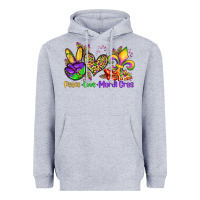 Heather Grey peace love mardi gras olivia Heavyweight Hoodie - OliviaCreatesArt