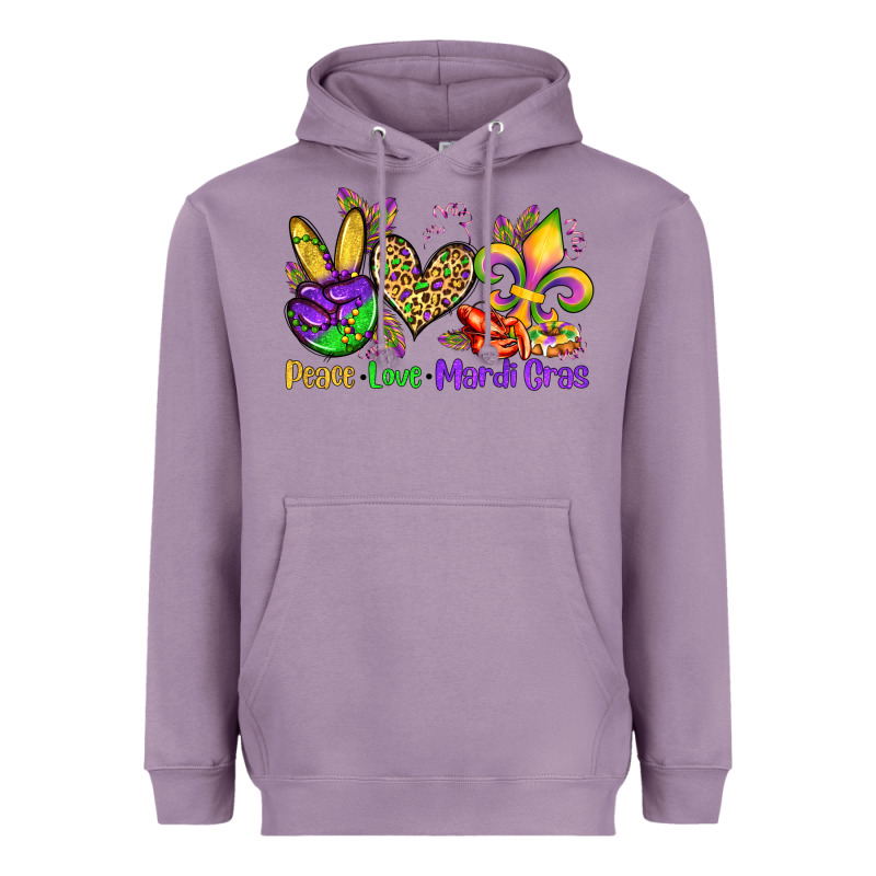 Peace Love Mardi Gras Olivia Heavyweight Hoodie by OliviaCreatesArt | Teevron