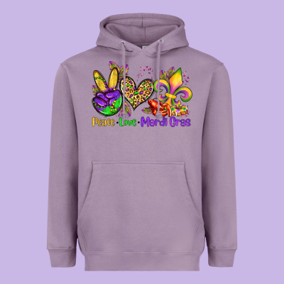 Peace Love Mardi Gras Olivia Heavyweight Hoodie Designed By Oliviacreatesart