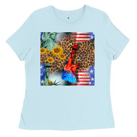 Baby Blue statue of liberty american flag Ladies Tee - BundleAndBundleShop