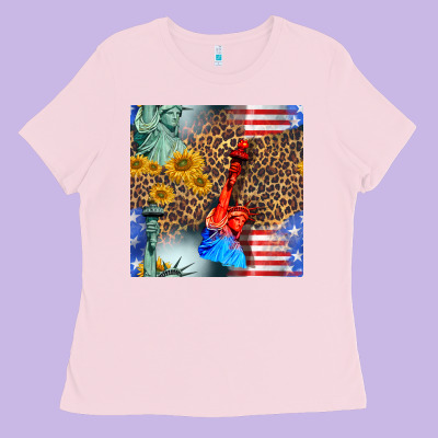 Statue Of Liberty American Flag Ladies Tee Designed By Bundleandbundleshop