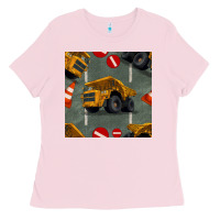 Bubblegum Pink dump truck seamles pattern Ladies Tee - BundleAndBundleShop