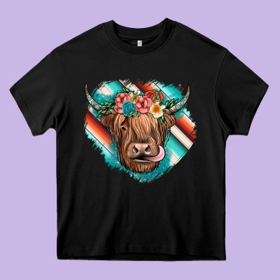 Highland Cow Serape Heavy Core Tee Designed By Jahusdesignshop