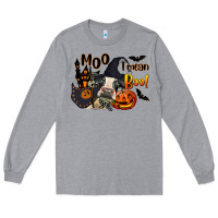 Heather Grey Moo I Mean Boo Holstein Cow Long Sleeve Tee - LillyAllenDesigns