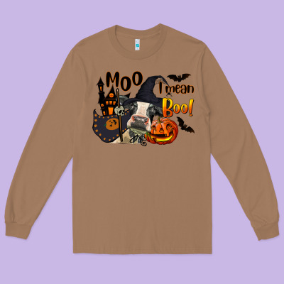 Moo I Mean Boo Holstein Cow Long Sleeve Tee Designed By Lillyallendesigns