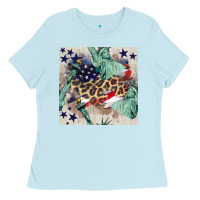 Baby Blue statue of liberty leopard Ladies Tee - BundleAndBundleShop