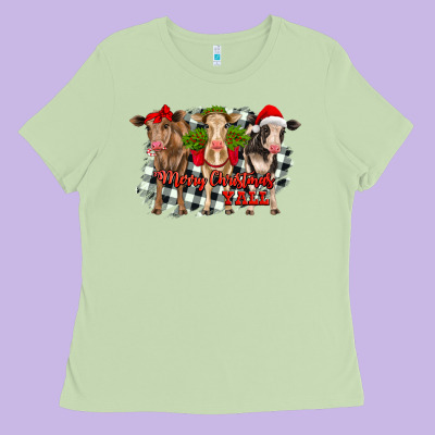 Merry Christmas Y'all Heifers Ladies Tee Designed By Ranaportraitstore