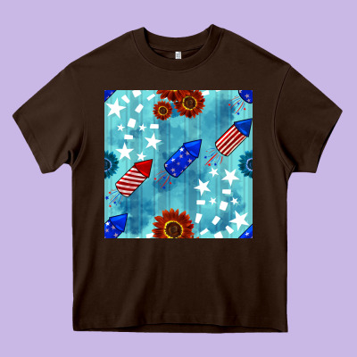 Patriotic Fireworks And Sunflower Heavy Core Tee Designed By Bundleandbundleshop