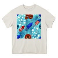 Cream patriotic fireworks and sunflower Heavy Core Tee - BundleAndBundleShop