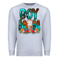 Heather Grey Boy Mom Flowers Cow Premium Sweatshirt - CowCowDesign