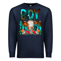 Navy Boy Mom Flowers Cow Premium Sweatshirt - CowCowDesign