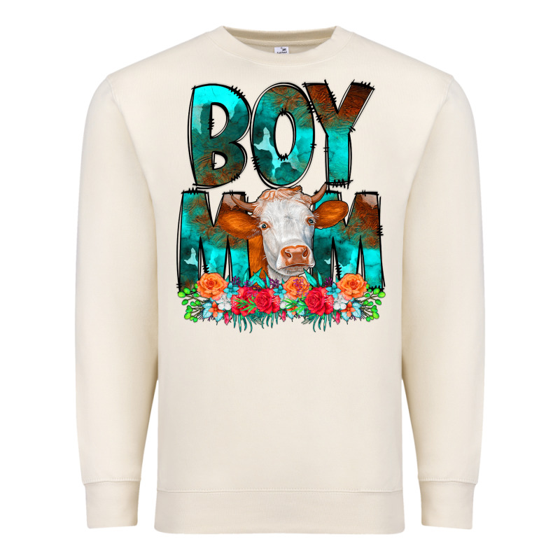 Boy Mom Flowers Cow Premium Sweatshirt by CowCowDesign | Teevron