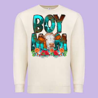 Boy Mom Flowers Cow Premium Sweatshirt Designed By Cowcowdesign