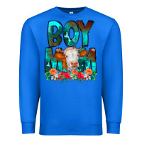 True Royal Boy Mom Flowers Cow Premium Sweatshirt - CowCowDesign