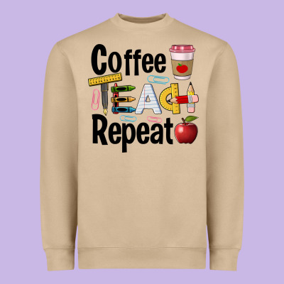 Coffee Teach Repeat Heavyweight Sweatshirt Designed By Barkaloodesign