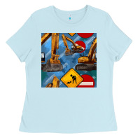 Baby Blue excavator seamless pattern Ladies Tee - BundleAndBundleShop