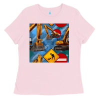 Bubblegum Pink excavator seamless pattern Ladies Tee - BundleAndBundleShop