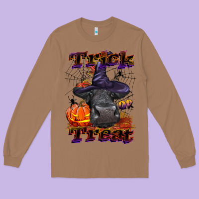 Trick Or Treat Black Angus Heifer Long Sleeve Tee Designed By Lillyallendesigns