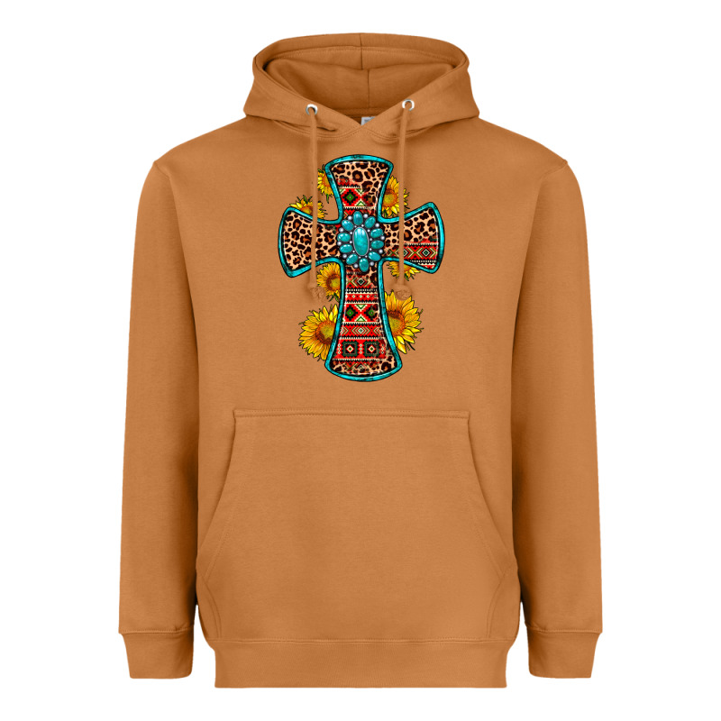 Gemstone Sunflower Leopard Cross Heavyweight Hoodie by OliviaCreatesArt | Teevron