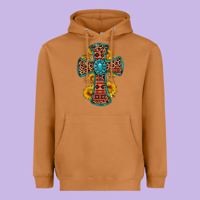Gemstone Sunflower Leopard Cross Heavyweight Hoodie Designed By Oliviacreatesart