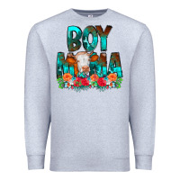 Heather Grey Boy Mama Flowers Cow Premium Sweatshirt - CowCowDesign