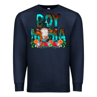 Navy Boy Mama Flowers Cow Premium Sweatshirt - CowCowDesign