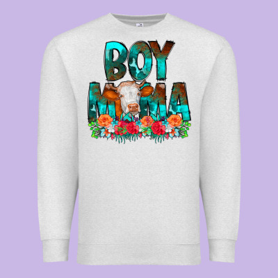 Boy Mama Flowers Cow Premium Sweatshirt Designed By Cowcowdesign