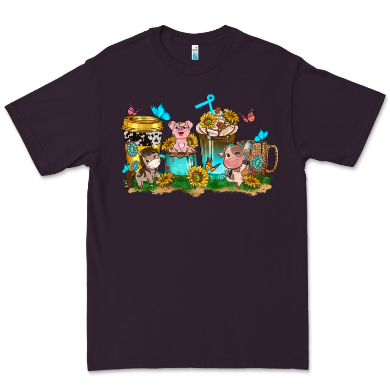 Farm Cute Animals With Sunflower Coffee Cups Premium Tee by NancyCooperArtShop | Teevron