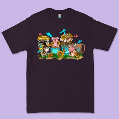Farm Cute Animals With Sunflower Coffee Cups Premium Tee Designed By Nancycooperartshop