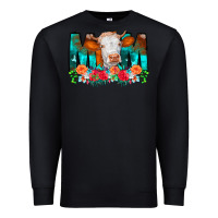 Black Cow Mom Turquoise Tooled Leather Flowers Premium Sweatshirt - CowCowDesign