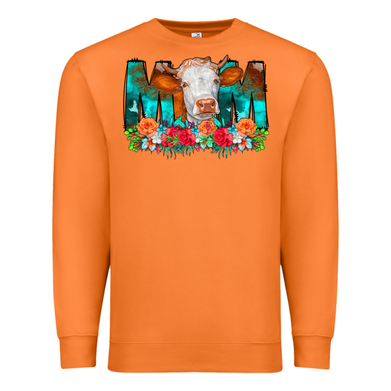 Cow Mom Turquoise Tooled Leather Flowers Premium Sweatshirt by CowCowDesign | Teevron
