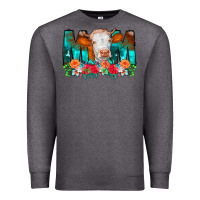 Charcoal Heather Cow Mom Turquoise Tooled Leather Flowers Premium Sweatshirt - CowCowDesign