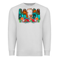 Dove Grey Cow Mom Turquoise Tooled Leather Flowers Premium Sweatshirt - CowCowDesign