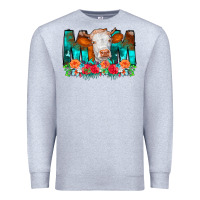 Heather Grey Cow Mom Turquoise Tooled Leather Flowers Premium Sweatshirt - CowCowDesign