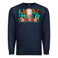 Navy Cow Mom Turquoise Tooled Leather Flowers Premium Sweatshirt - CowCowDesign
