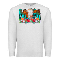 Oatmeal Heather Cow Mom Turquoise Tooled Leather Flowers Premium Sweatshirt - CowCowDesign