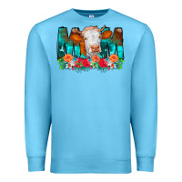 Ocean Blue Cow Mom Turquoise Tooled Leather Flowers Premium Sweatshirt - CowCowDesign