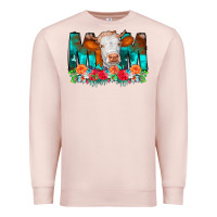 Pale Pink Cow Mom Turquoise Tooled Leather Flowers Premium Sweatshirt - CowCowDesign