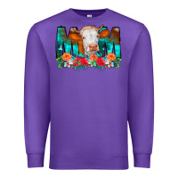 Purple Cow Mom Turquoise Tooled Leather Flowers Premium Sweatshirt - CowCowDesign