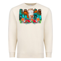 Sandshell Cow Mom Turquoise Tooled Leather Flowers Premium Sweatshirt - CowCowDesign